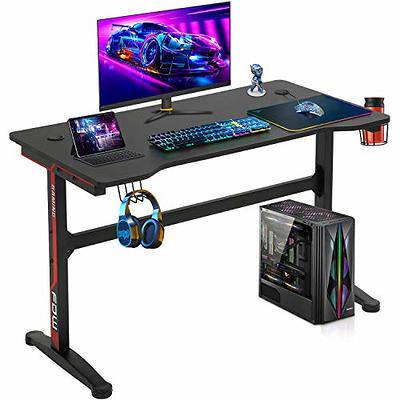 Havrvin 66-in. Wing-Shaped Black MDF Gaming Desk, Computer Desk Studio  Workstation Pc Desk Gamer Table for Streamer