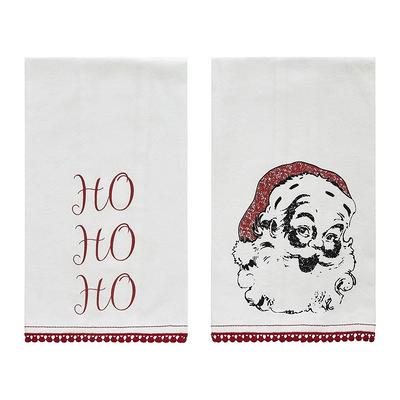 Annie Black White Red Seasonal Vintage Santa Cotton Blend Kitchen Tea Towel Set (Set of 3)