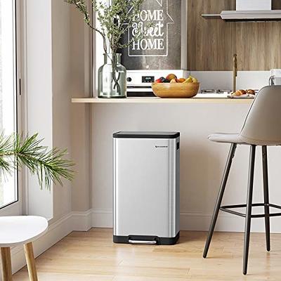 SONGMICS Kitchen Trash Can, 13-Gallon Stainless Steel Garbage Can, with  Stay-Open Lid and Step-on Pedal, Soft Closure, Tall, Large and  Space-Saving