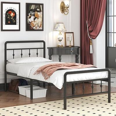 Tall Bed Frames Black, Metal Frame King Platform Bed with Heavy Duty P