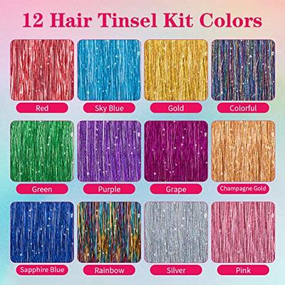 Long Hair Feathers Extensions Kit With Beads Green Blue Purple 