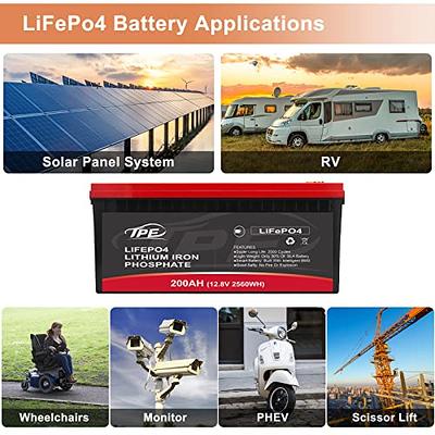 TPE LiFePO4 Battery 12V 200AH - 6000+ Deep Cycle Lithium Batteries, BMS,Perfect  for Home Applications, RV, Marine, Scooter, Solar Panel Chargeable - Yahoo  Shopping