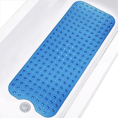 DEXI Bath Tub Shower Mat Non-Slip 16 x 39 Extra Long Bathtub Mats, Suction Cups, Drain Holes, Machine Washable Bathroom Mat, Grey