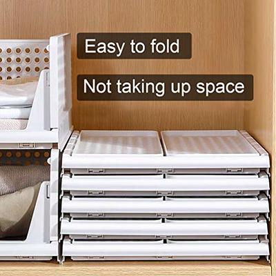 Hossejoy 4 Pack Stackable Wardrobe Closet Shelves, Plastic Clothes Drawer  Organizer, Foldable Storage Bins Containers Organization with Clothes