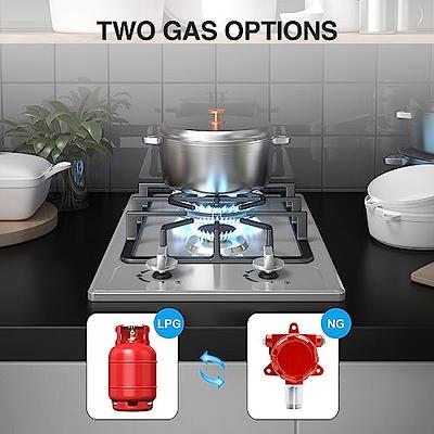 INTBUYING Commercial 2 Burner Gas Stove 12.2'' Chinese Natural Gas Cooking  Range LPG Cooking Stove Stainless Steel High Fierce Fire Stove for