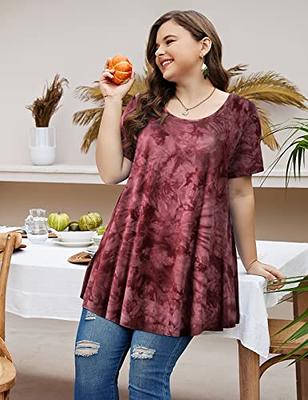 MONNURO Womens Short Sleeve Casual Loose Fit Flare Swing Tunic Tops Basic T-Shirt  Plus Size(Tie Dye Wine,1X) - Yahoo Shopping