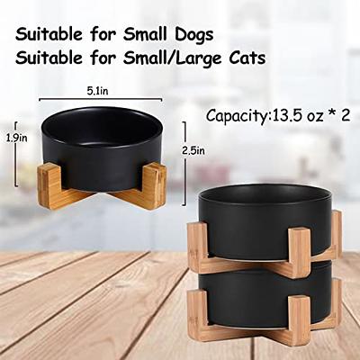 Elevated Bowls Set for Small Dogs, Dog Bowls Stand, Fancy Bowls for Water  and Food, Wooden Feeder for Pet, Stable Black Metal Base 