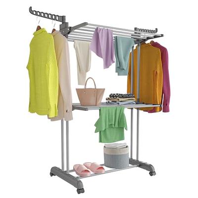 bigzzia Clothes Drying Rack, 3-Tier Collapsible, Rolling, Stainless Laundry  Dryer Hanger with Casters for Indoor (Gray)(Plastic)