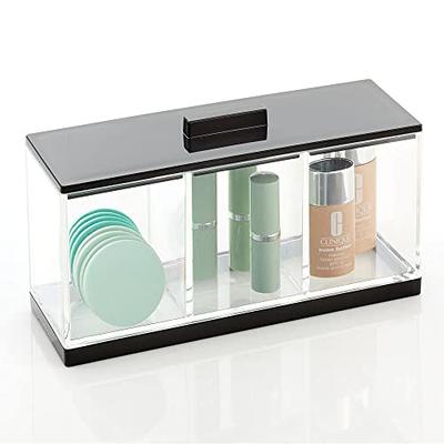 HMRCYTE Glass Mirror Makeup Brush Holder Organizer, 3 Slot Crystal