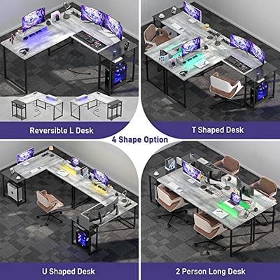 Cyclysio L Shaped Desk with Power Outlets and USB Ports, Reversible L  Shaped Gaming Computer Desk