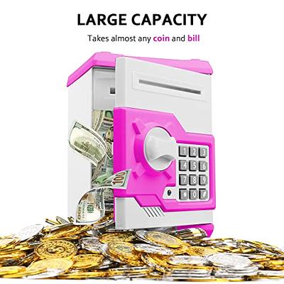 ATM Piggy Bank for Boys Girls, Vcertcpl Mini ATM Coin Bank Money Saving Box  with Password, Kids Safe Money Jar for Adults with Auto Grab Bill Slot