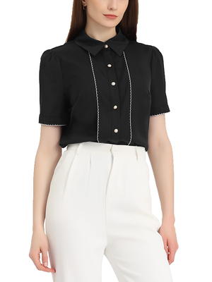 Unique Bargains Women's Satin Long Sleeve Fashion Point Collar