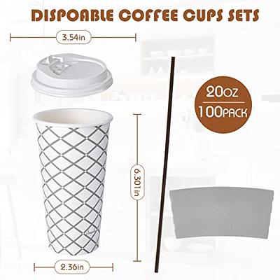 LITOPAK 100 Pack 10 oz Paper Coffee Cups, Disposable Coffee Cups with Lids,  Sleeves and Stirring Sticks, Hot Coffee Cup, Disposable Paper Cups,  Drinking Cups for Cold/Hot Coffee, Water or Juice. 