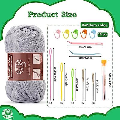  200g Yarn for Crocheting, Crochet Yarn, Easy Yarn for Beginners  with Easy-to-See Stitches, Stitch Marker, Big Eye Blunt Needle, Beginner  Yarn for Crocheting (Light Grey)