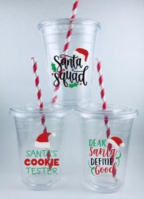 Christmas Santa Party Cups Kids Table Cup Lids/straws Disposable