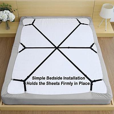 Sheet Straps Bed Sheet Holder Straps, Fitted Sheet Clips Adjustable Elastic  Crisscross Suspenders Bedding Accessories Bed Sheet Fasteners for Corners,  Fit Round and Square Mattresses (3 Way White) 