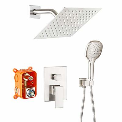 Sumerain Brushed Gold Shower Faucet Set with 8 Inches Stainless Steel Rain Shower Head, Solid Brass Rough in Valve