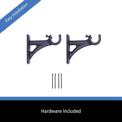 3/4-1 Black Fast Fit™ Easy Install Single Curtain Rod Brackets