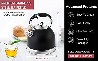 3.17QT Stainless Steel Whistling Tea Kettle, Compatible with All