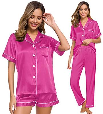SWOMOG Womens Silk Satin Pajamas Set Long Sleeve Loungewear Two