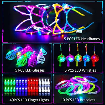 Light Up Glow Party Supplies 65 Pack New Year Eve LED Glow In The Dark  Birthday Neon Party Favors Accssories for Kids Adults, 5 Glasses 10  Bracelets 5