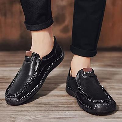  Slip On Shoes for Men Loafers & Slip-Ons Black Casual Leather  Shoes Wide Width Driving Shoes Please Choose A Larger Size for Big  Feet(Black40)