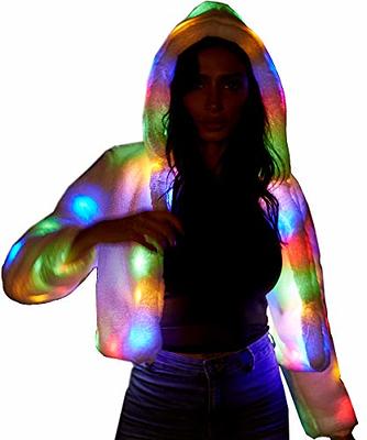  SZTOPFOCUS Led Fur Coats For Women - Men Neon Light Up Jacket  White Glow Faux Fur Costume For Halloween Christmas Edc Rave Party Burning  Man Outfit Clothing : Clothing, Shoes 