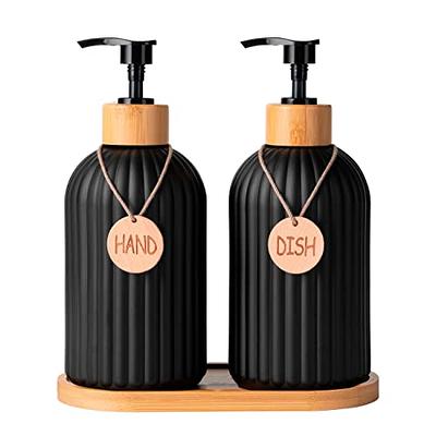 KIWILEPI Soap Dispenser Set, Black Plastic Dish Soap Dispenser and Hand Soap  Dispenser with Bamboo Pumps and Tray, Rustic Kitchen Modern Farmhouse  Bathroom Décor Matte Bottles - Yahoo Shopping