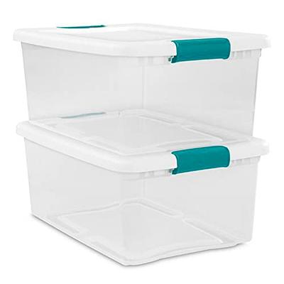 Sterilite 15 Qt Latching Storage Box, Stackable Bin with Latch Lid, Plastic  Container to Organize Clothes in Closet, Clear with Blue Lid, 36-Pack