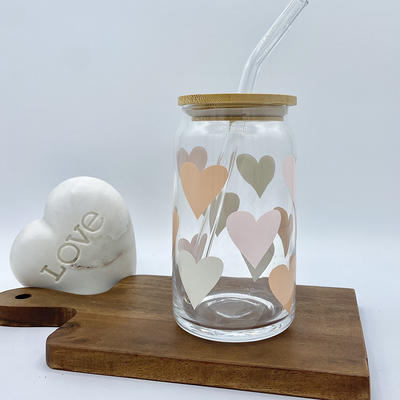 Smiley Face and Heart Coffee Cup With Bamboo Lid & Glass Straw