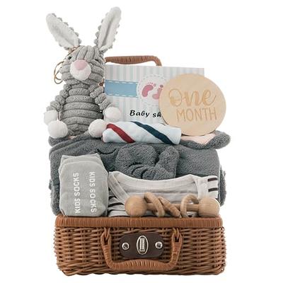  UAREHIBY Baby Shower Gifts, Neutral Baby Gift Baskets Woven  Gift Box Muslin Swaddle Blankets Babies Lovey Toy Rattle Socks Bibs Onesies  Infant Gift Essentials, Newborn Baby Gifts for Girls Boys 