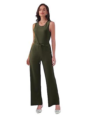 Sarin Mathews Air Essentials Jumpsuits for Women Casual Wide Leg Long Pants  Jumpsuit Sleeveless Belted Rompers with Pockets : : Clothing