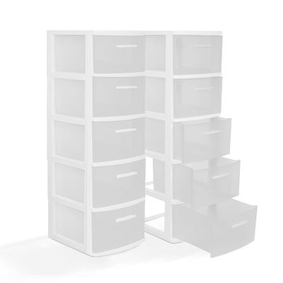 Homz Plastic 4 Drawer Medium Storage Tower, Clear Drawers & Black Frame (2 Pack)