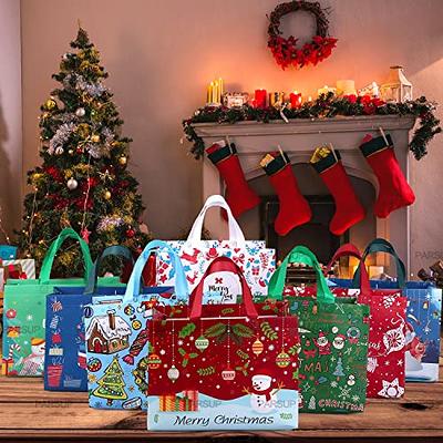 JOYIN 32 Pcs Christmas Kraft Gift Bags with 8 Designs Christmas Prints,Xmas Holiday Paper Goody Bags, Gift Bags Bulk for Party Favors, Candy, Treat