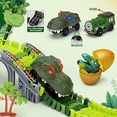  Dinosaur Toys, 201Pcs Create A Dinosaur World Road Race with  Rolling Ball 8 Dino and 2 Race Cars for Boys & Girls Ages 3 4 5 6 7,  Flexible Train Tracks