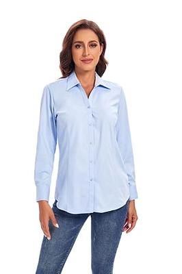 White Tshirts for Women, Fall Blouses Round Neck Monochrome Button Fashion  Long-Sleeved Shirts Blouses Sleeve Active Tops Women 1 Cotton Shirts  Sleeves Cheap Shirts Clothes (S, Blue) at  Women's Clothing store