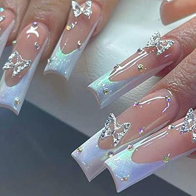 acrylic nails white glitter tips