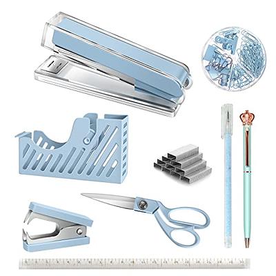 Owfeel Desk Accessory Kits Blue 9pcs Stapler & Tape Dispenser Set