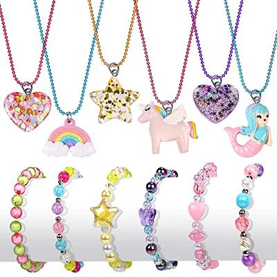 JOTIKO 12 Pcs Girls Bracelets Play Jewelry Gifts - Cute Kids Toddlers  Wooden Beaded Bracelets Rainbow Heart Pendants, Unicorns Party Favors  Princess