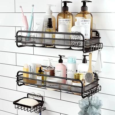 RelaxScene Shower Caddy Shelf - Self Adhesive 2-Pack Bathroom Organizer  Suction Storage Shelves Rack for Inside Shower Black