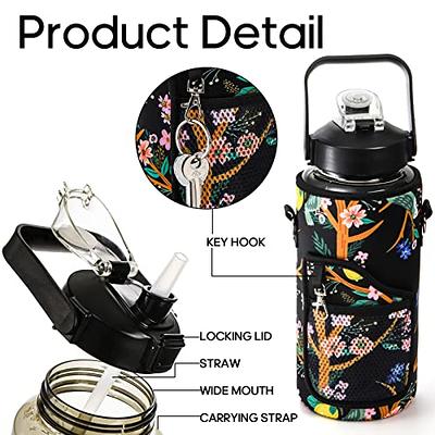 Half Gallon Water Bottle with Sleeve & Strap 64 OZ Motivational Water  Bottle with Straw & Time Marker to Drink Leakproof Tritan BPA Free Workout  Gym