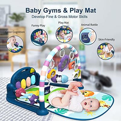 Baby Gym with Kick and Play Piano,Baby Play Mat Tummy Time Baby Activity  Gym Mat with 5 Infant Learning Sensory for Baby, Music and Lights Boy or  Girl