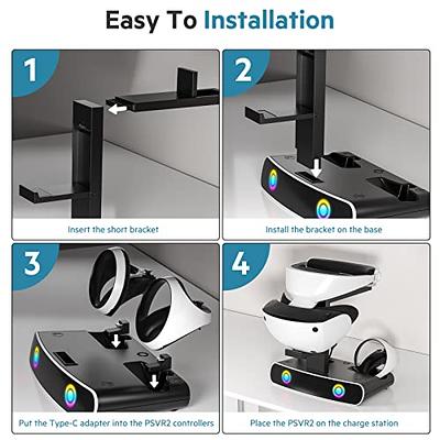 Controller Charging Station For Psvr2, Ps5 Vr2 Dual Charging Base With  Display Light & Headset Display Stand