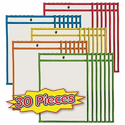 Pack of 30 Dry Erase Pockets with Ring, Size 10X13 Inches, Dry