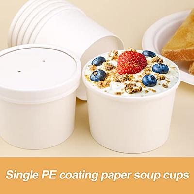 50Pack 12oz Paper Soup Containers with Lids, Disposable Kraft Paper Food Cups, Ice Cream Cups, Paper Food Storage with Lids, Microwavable and