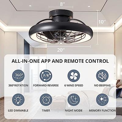 SUKACI Ceiling Fan with LED Light: Caged Flush Mount Low Profile