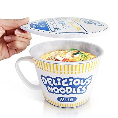 2 Pieces Ceramic Soup Bowls with Handles 30 oz Microwave Safe Bowl with Lid  Microwavable Soup Mug with Lid Large Soup Cups for Ramen Noodle Cereal