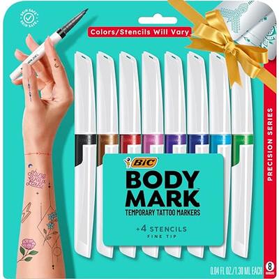 Lowest Price: BodyMark by BIC Temporary Tattoo Marker, Skin Safe,  Assorted Colors, 8-Pack with Stencils