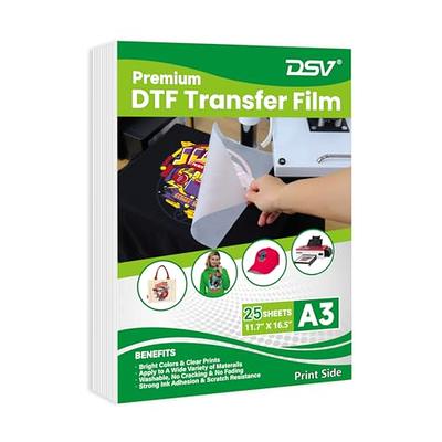 Carbcolords Premium DTF Transfer Film for DTF Sublimation Printer,A3 Glossy  Clear PreTreat Sheets PET Heat Transfer Paper Direct Print On T-Shirts  Textile (11.7 x 16.5) - Yahoo Shopping