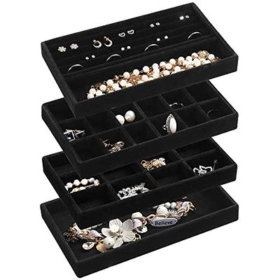 B Baosity Jewelry Box Earring Organizer Tray Wooden with Clear Lid Earring  Display Tray Velvet Jewelry Tray for Store Display Showcase, 18 Grids Beige